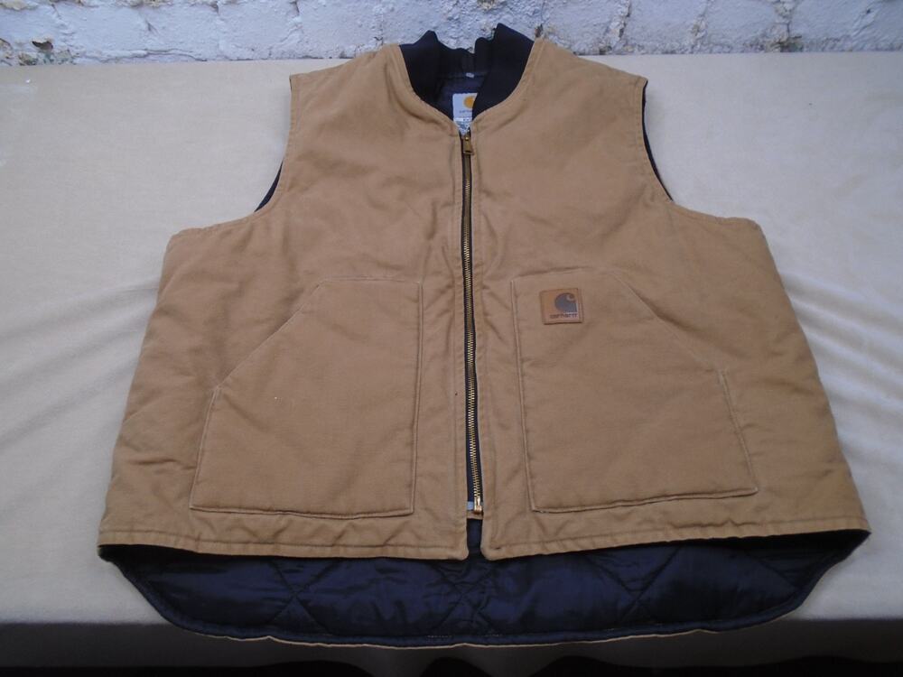 Vintage Carhartt Vest Men's XXL V52 CML Brown Canvas Arctic Quilt Lined